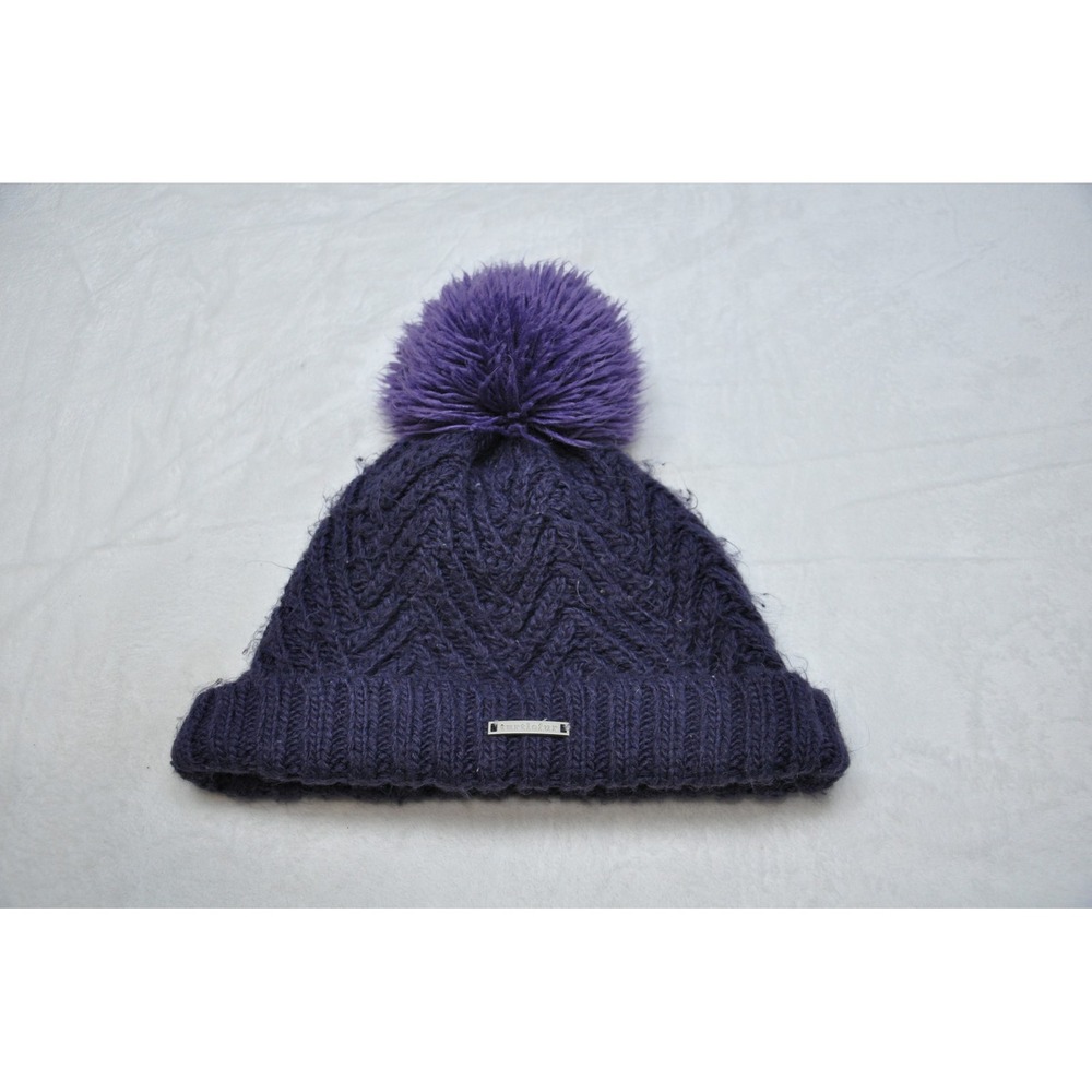 Turtle Fur Hat Beanie Womens Purple Knit Pom Pom Fleece Lined Winter‎ Warm Cozy